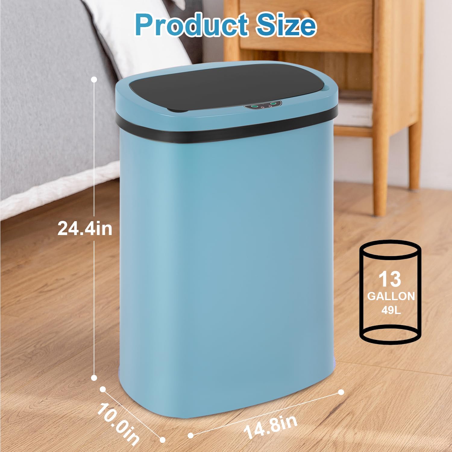 FDW | 13 Gallon Stainless Steel Trash Can with Lid | Silver