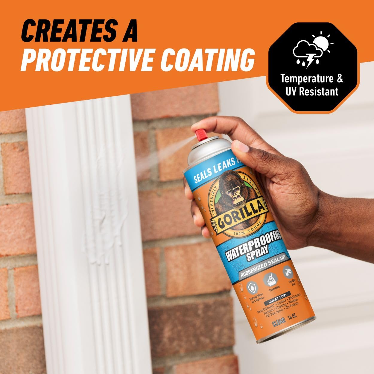 Gorilla Waterproofing Spray, Black, 16 oz, Flexible Rubberized Sealant