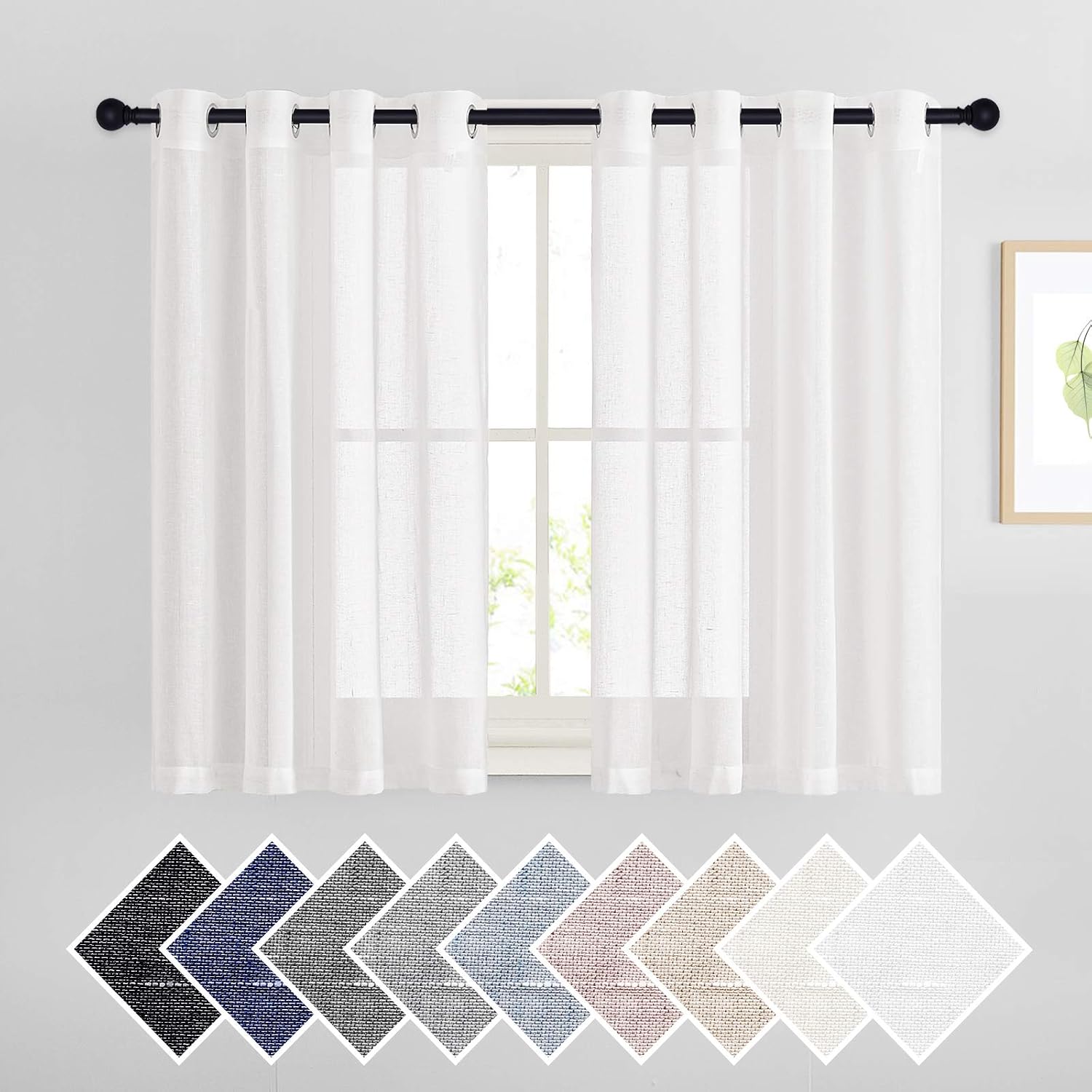 NICETOWN Linen Curtains Semi Sheer Bedroom Window Curtains