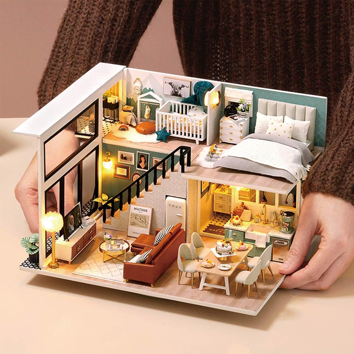 GuDoQi DIY Miniature Dollhouse Kit, Miniature House Kit 1:24 Scale, Tiny House kit with Music and Furniture Kit, Great Gift for Birthday Christmas