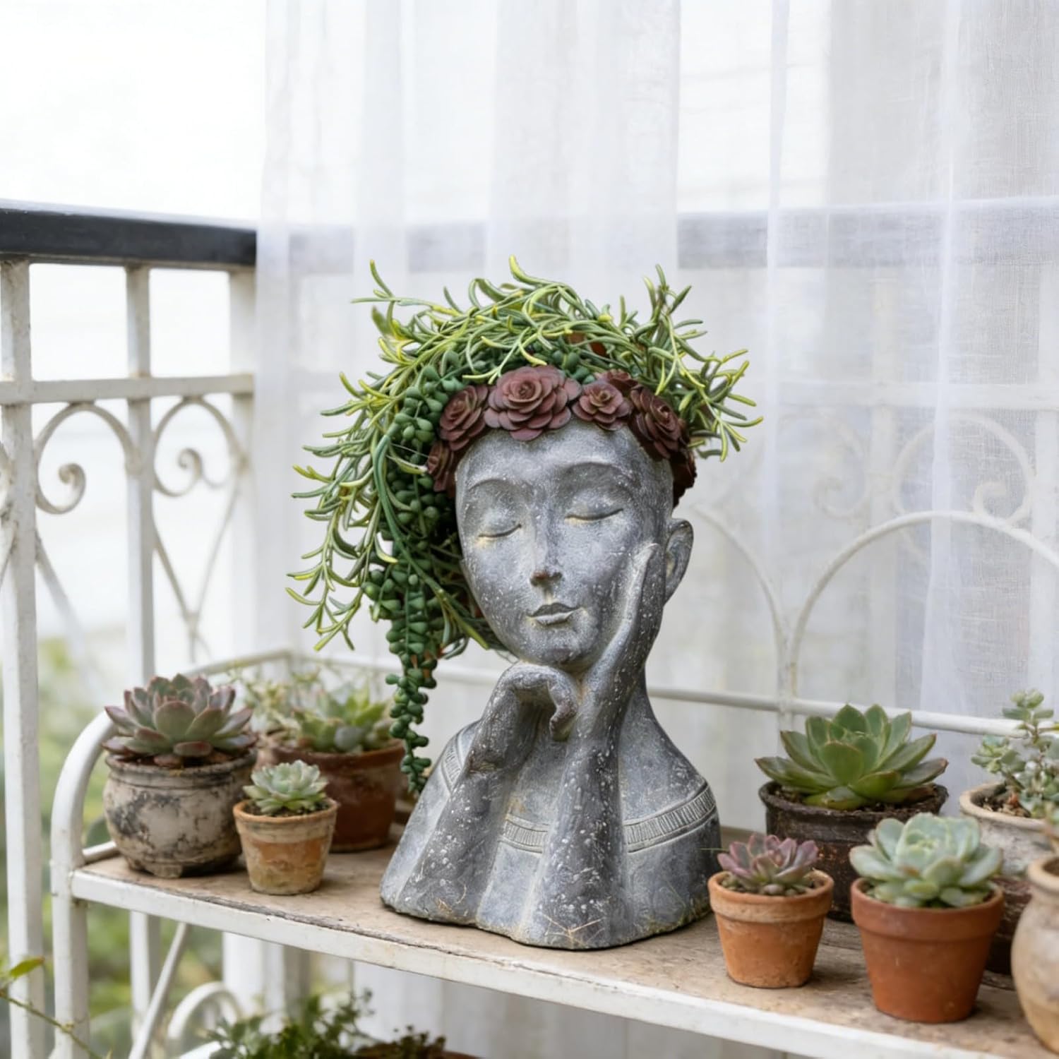 Newman House Studio Face Cactus Succulents Planter Pot - Indoor Outdoor Planter with Drainage Hole Garden Statues Cute Plants Pot Flower Pot