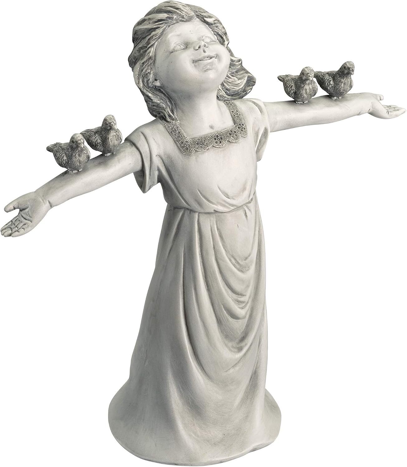 Design Toscano Basking in Glory Little Girl with Birds Outdoor Garden Statue, Medium, 16 inches tall, Cast Stone Resin, Two Tone Stone Finish