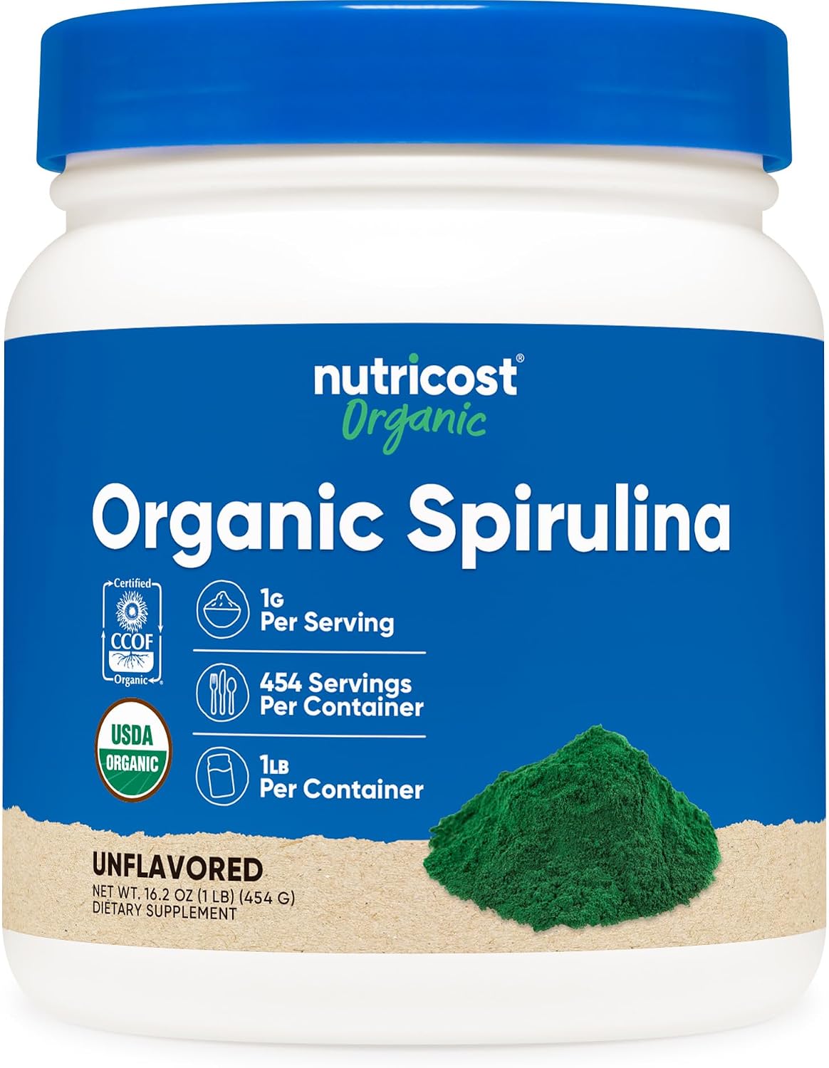 Nutricost Organic Spirulina Powder (1LB) 454 Grams, Pure, Vegan | Certified Organic Spirulina