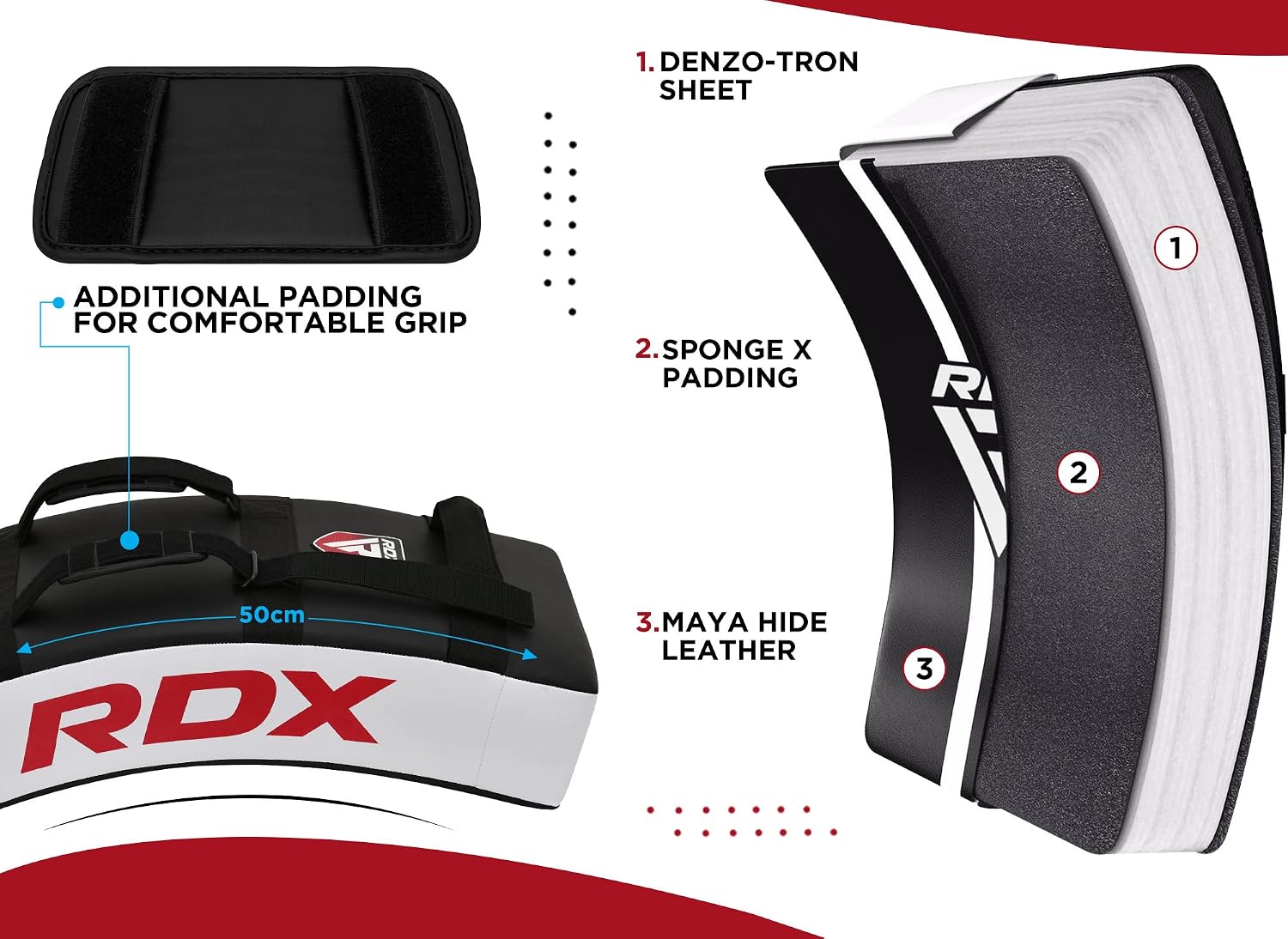 RDX Kick Shield Muay Thai Kickboxing, Heavy Curved Kicking Striking Body Pad, Punching Foot Target MMA Boxing Training, 3 Padded Handles
