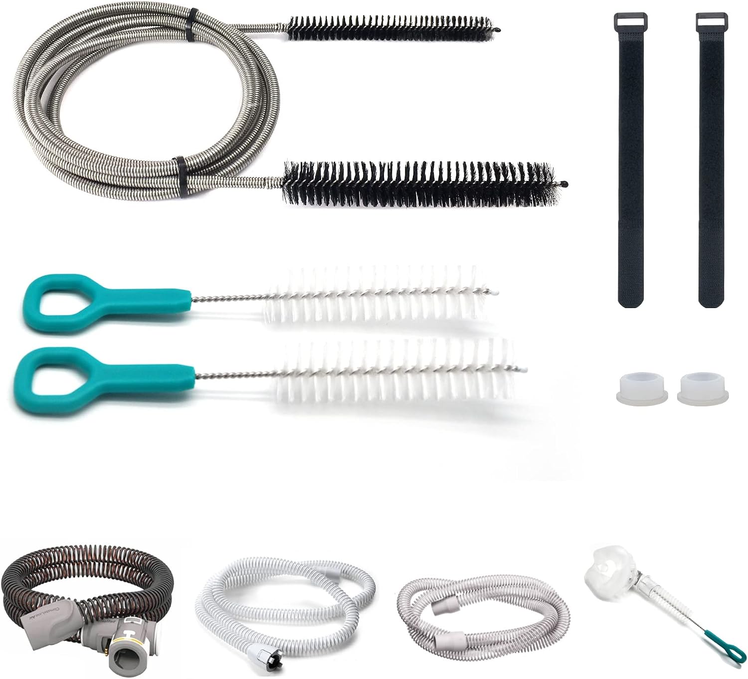 Jakia CPAP Tube Hose Cleaning Brush Kit 7 ft Strong Flexible Spring Body with Double Brush Heads Each 8.7" and 6.7“ Diameters Plus Two 7" Handy