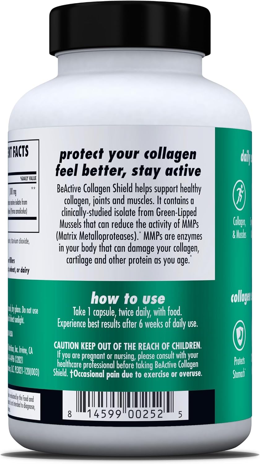 HEALTH DIRECT BeActive Collagen Shield, Green-Lipped Mussel, 60 Capsules | Bioactive Mariplex GLM formula from New Zealand supports collagen health, joints and muscle recovery.
