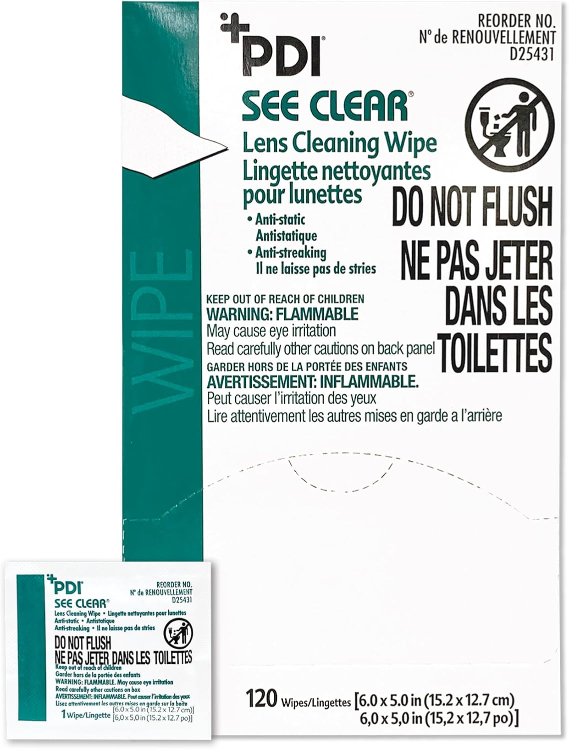 PDI See Clear Lens Cleaning Wipes, Non-Streaking & Anti-Static for Glasses, Eyeglasses, Loupes & Safety Eyewear