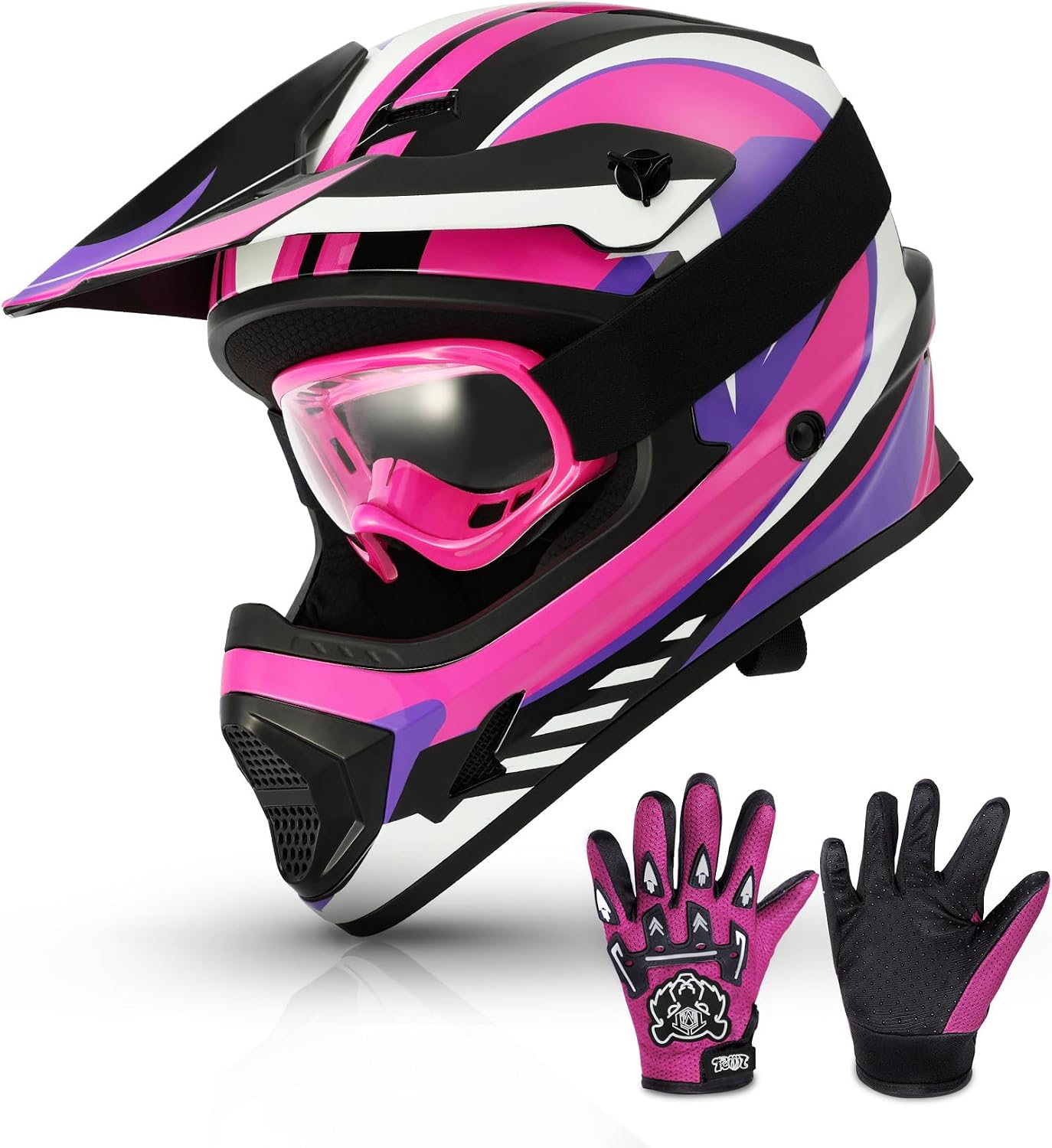 TCMT Youth Dirt Bike Helmet DOT Certified - Kids Full Face Motocross ATV Helmet with Goggles, Gloves and Helmet Bag for Off-Road, BMX, MX, Street Riding