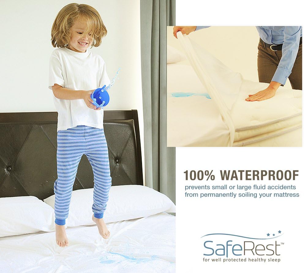 SafeRest Zippered Mattress Protector - Premium 12-15 Inch Waterproof Mattress Cover for Bed - Breathable & Noiseless Washable Mattress Encasement