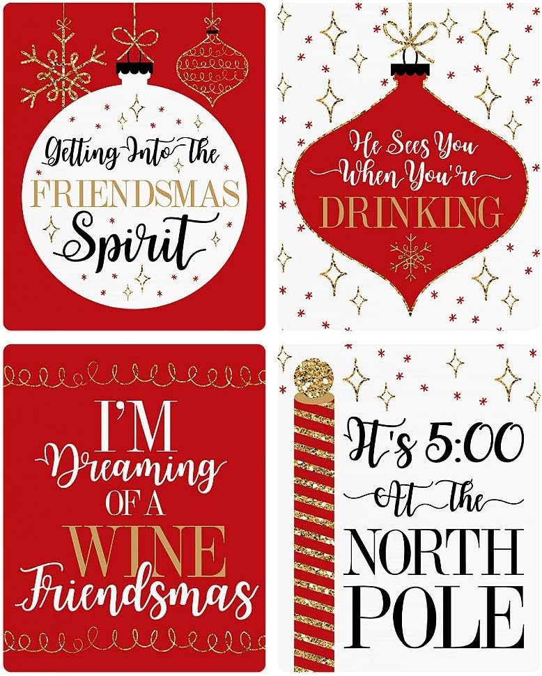 Big Dot of Happiness Ugly Sweater - Holiday and Christmas Wine Bottle Label Stickers - Set of 4