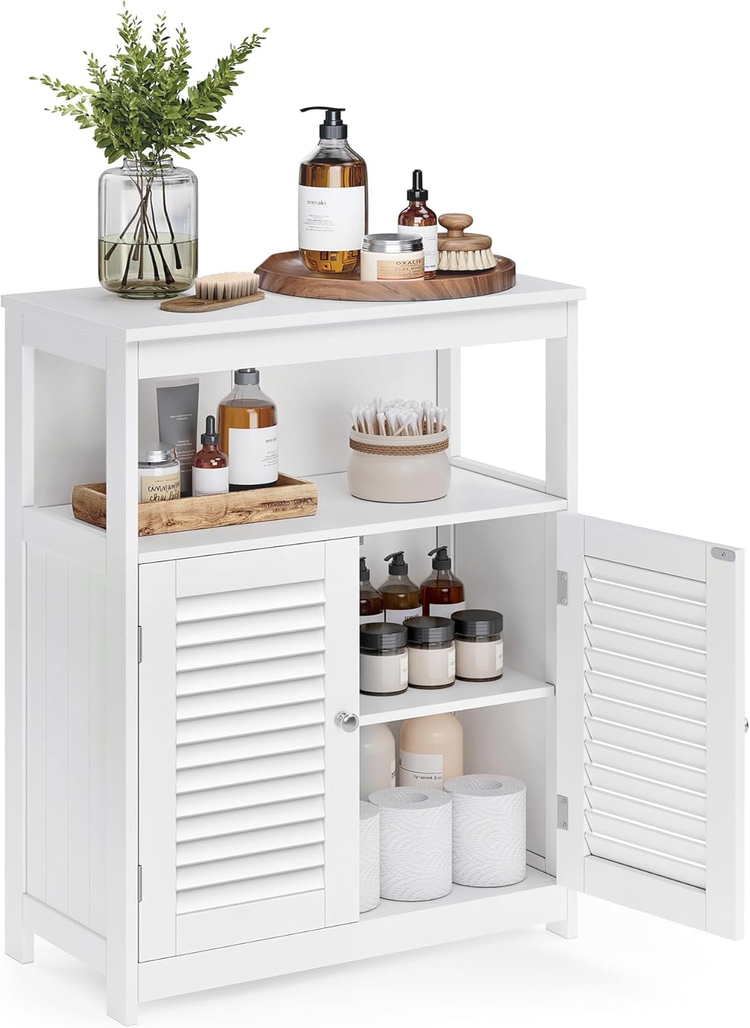 VASAGLE Bathroom Storage Cabinet, with 2 Doors, 31.5" H, Cloud White