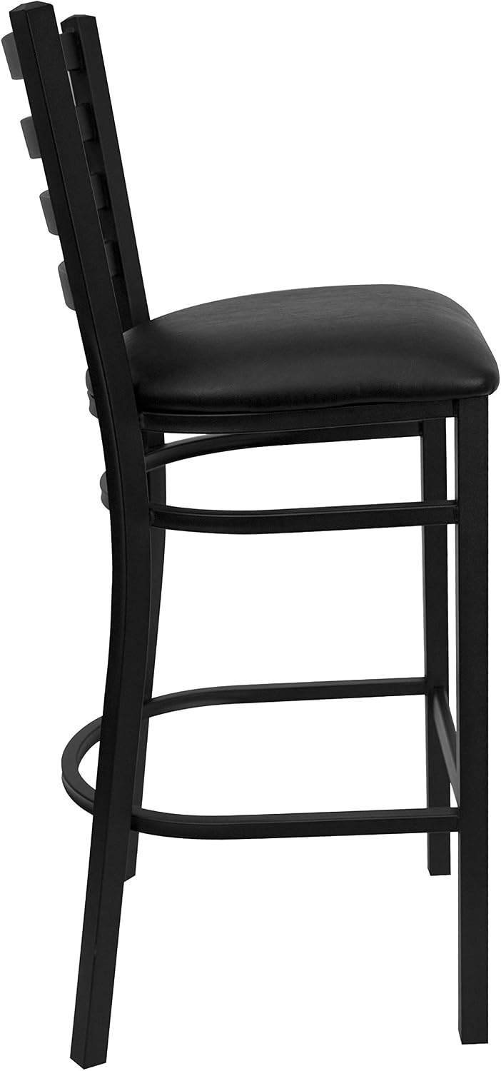 Flash Furniture Hercules Series Ladder Back Metal Restaurant Barstool, Modern Upholstered Armless Bar Height Chair for Restaurants and Kitchens, Black | Vinyl Upholstery, Durable Construction, Commercial Use