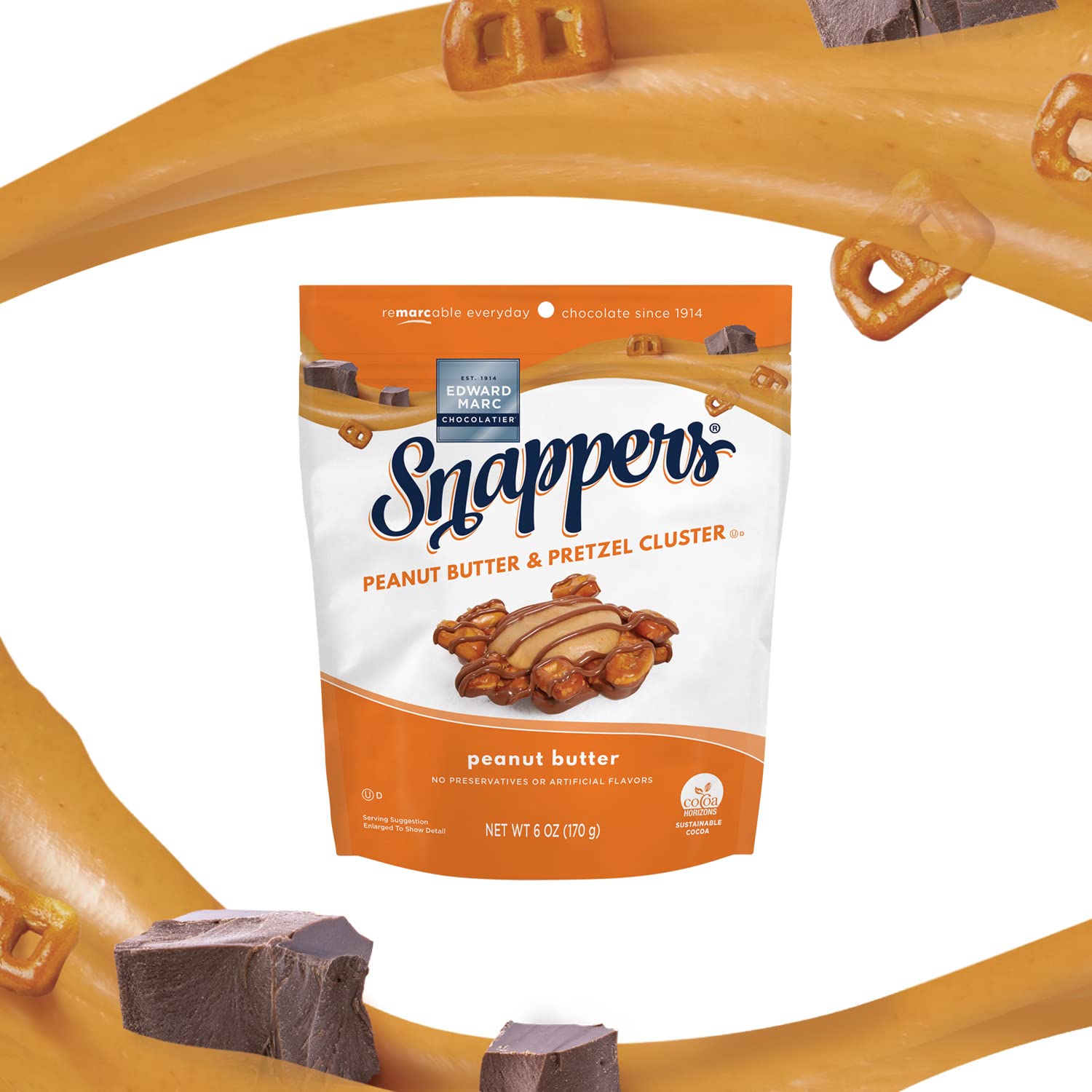 Edward Marc Snappers Sweet Caramel & Pretzels Cluster - Crunchy Pretzel Snack With Milk Chocolate For Adults And Kids - 6 oz (pack of 1)