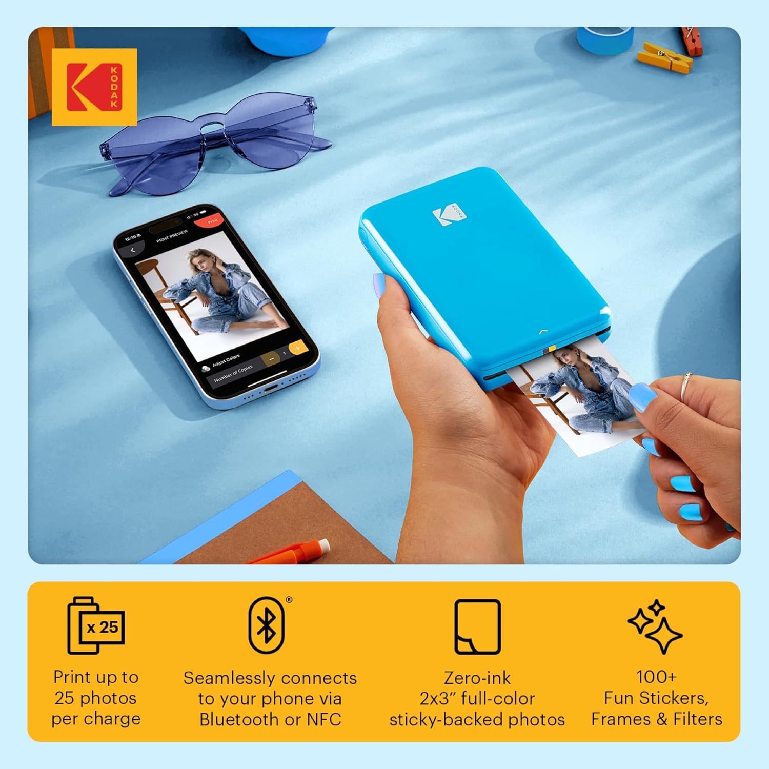 KODAK Step Instant Smartphone Photo Printer, Portable Mini Color Wireless Mobile Printer, Zink 2x3” (5.1x7.5 cm) Sticky-Back Photos