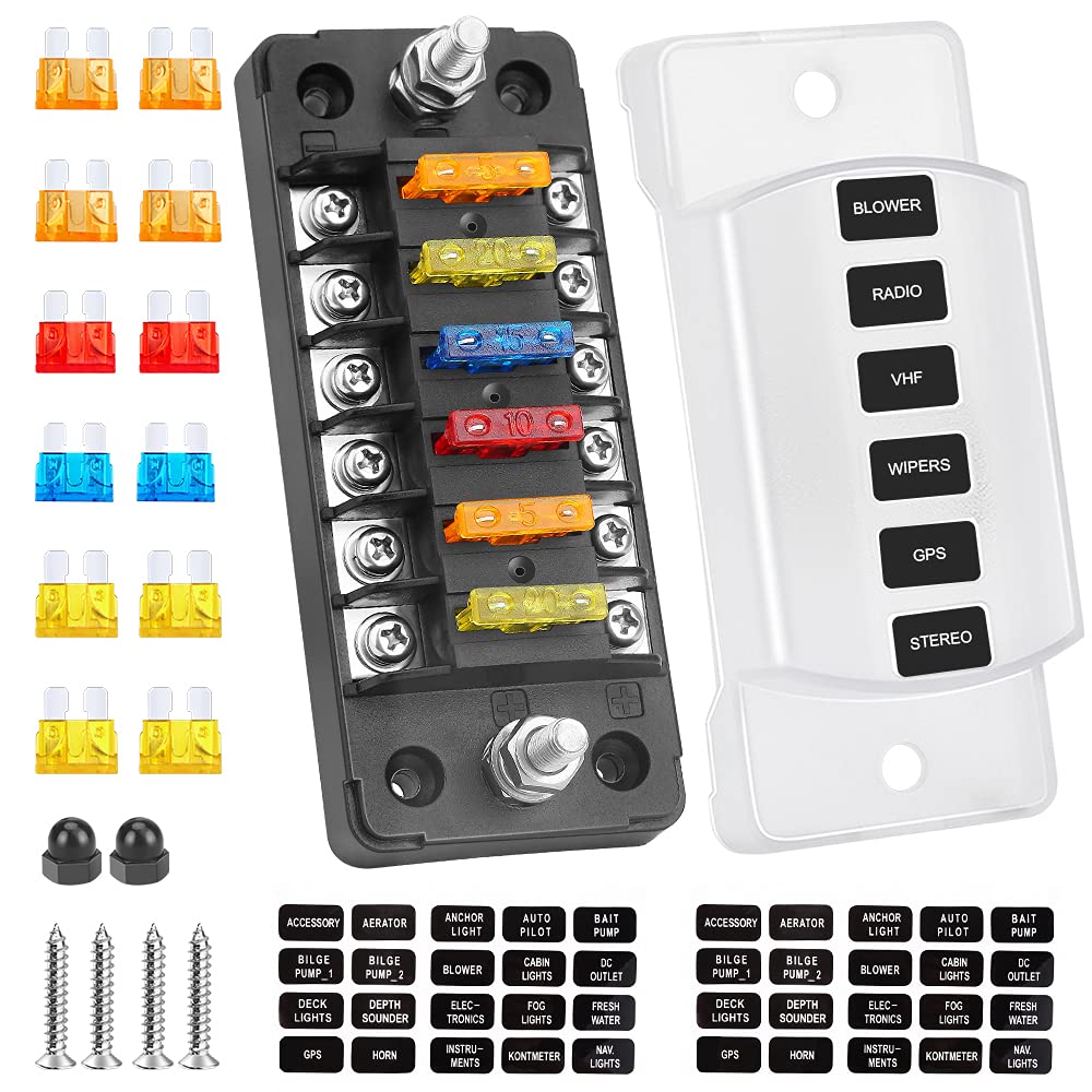 ELECTOP 6 Way 12V/24V Fuse Block Blade with Negative Bus