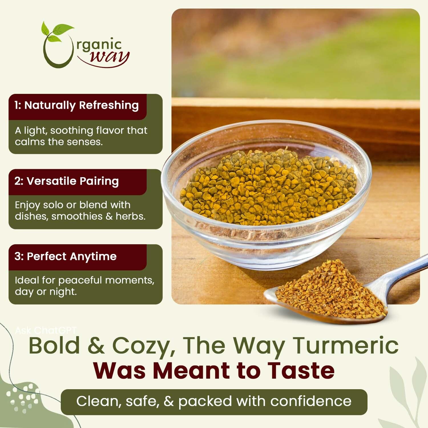 Organic Way Turmeric/Haldi Root Cut & Sifted - Herbal Tea (16 Ounce)