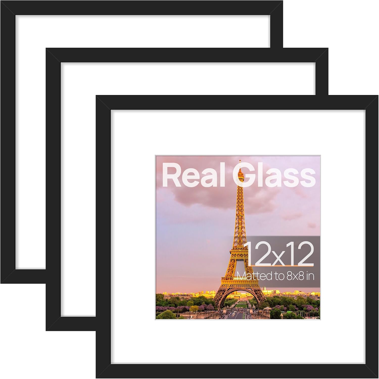 upsimples 12x12 Picture Frame, Gallery Glass Poster Frames Set of 3, Black