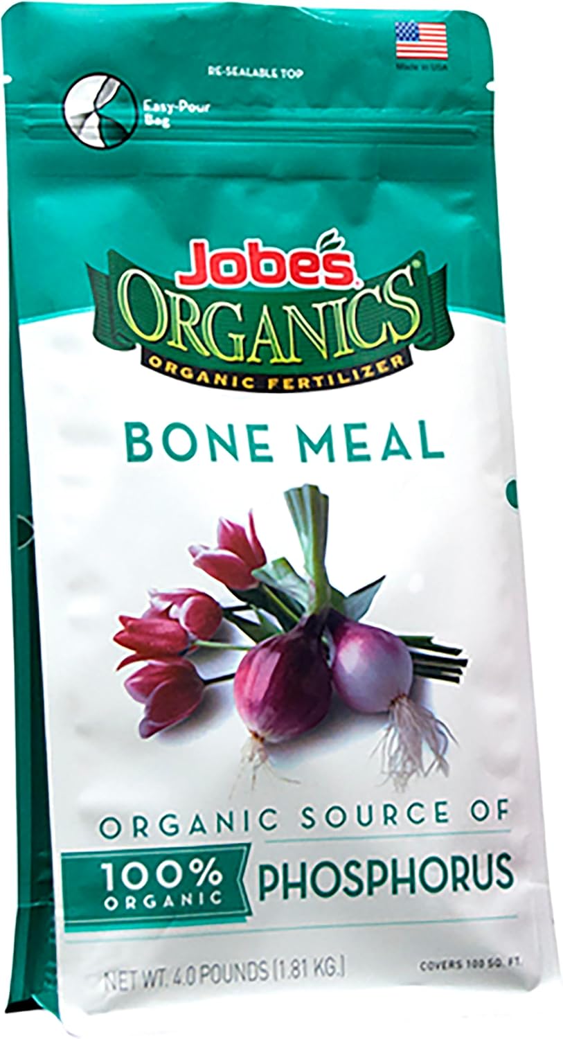 Jobe's Organics Granular Bone Meal Fertilizer, Strong Root Development for Bulbs, Tomatoes, Roses, and Other Flowering Plants, 4 lbs Bag