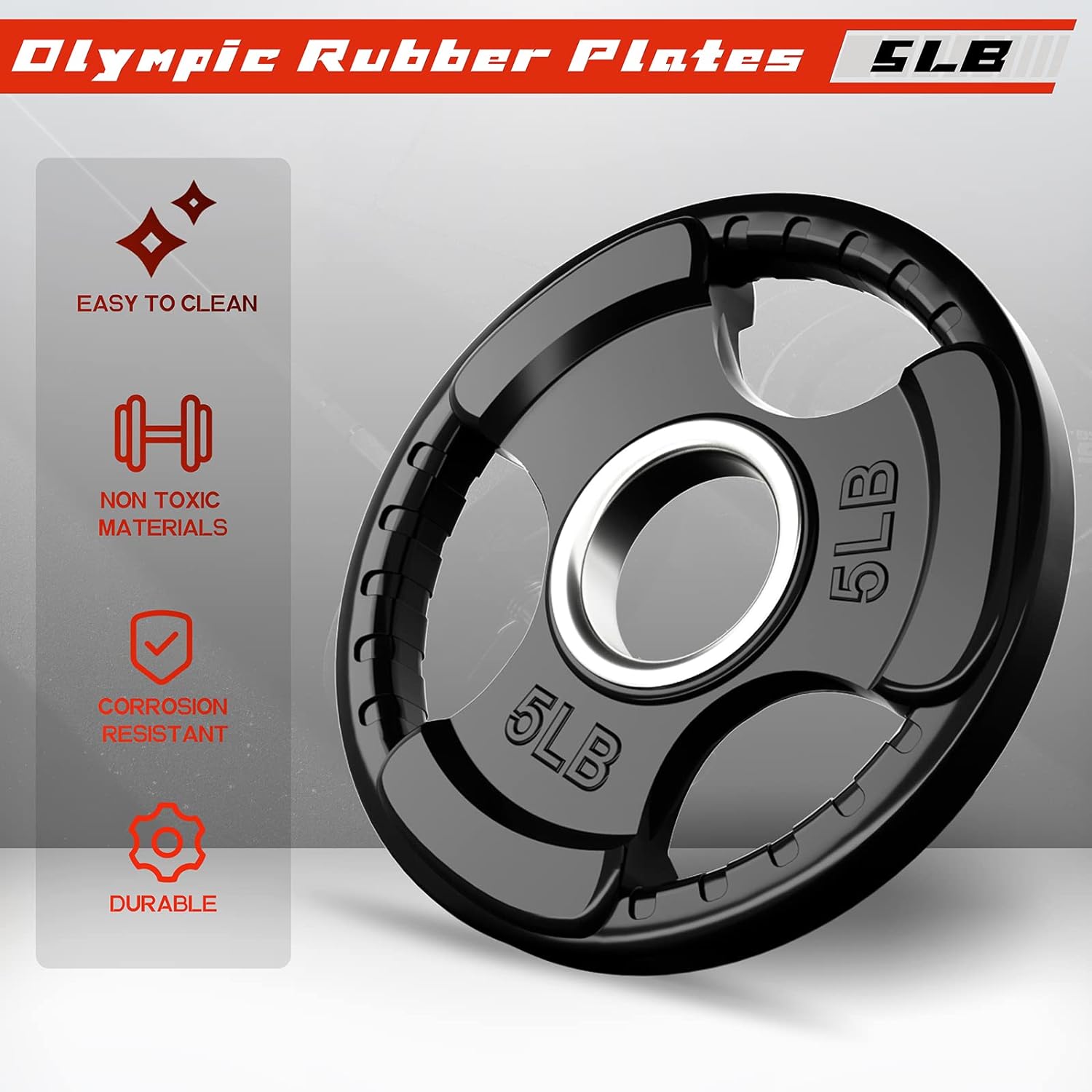 RitFit Olympic Rubber Grip Weight Plates, 2-Inch Barbell Set