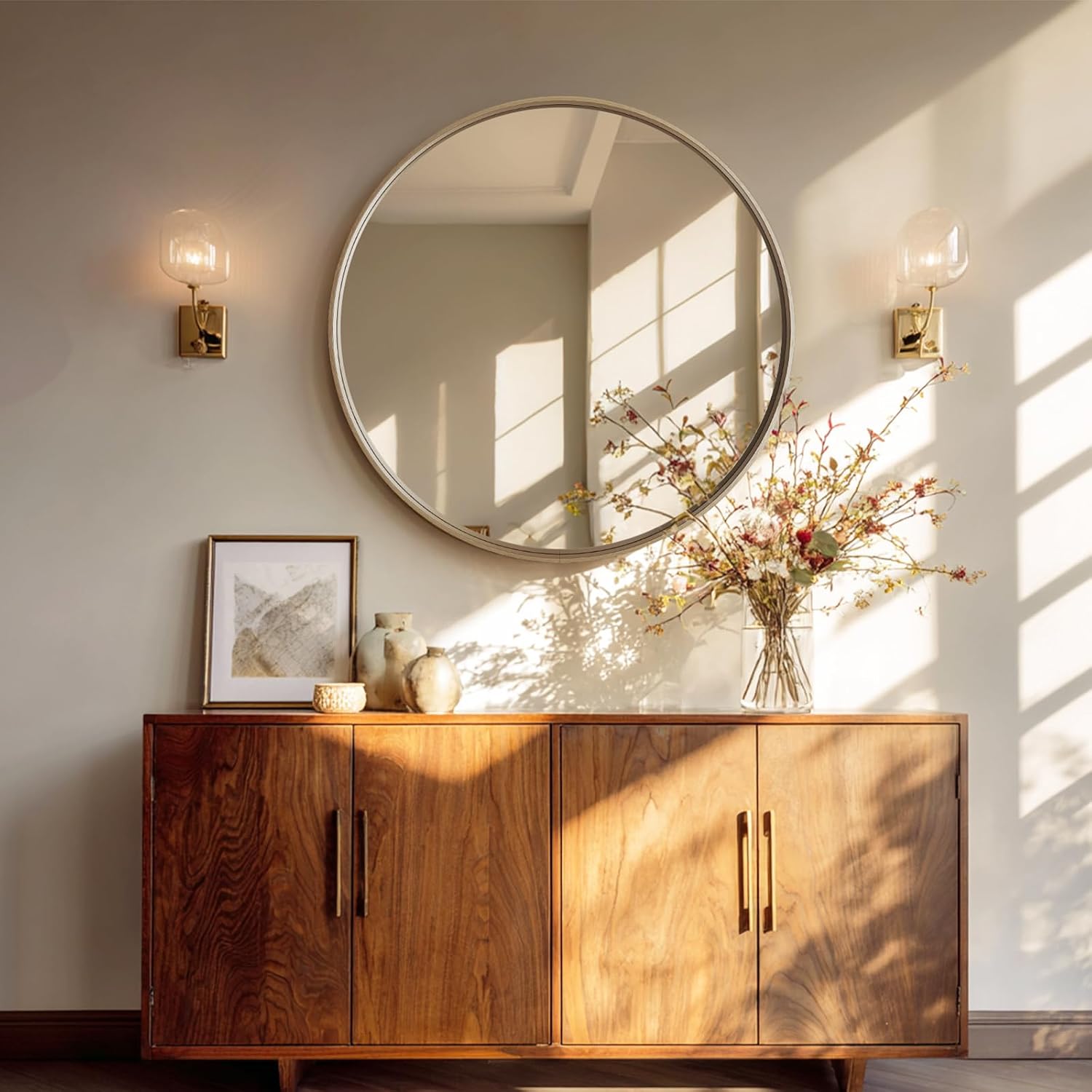 USHOWER Frameless Round Bathroom Mirror 24"