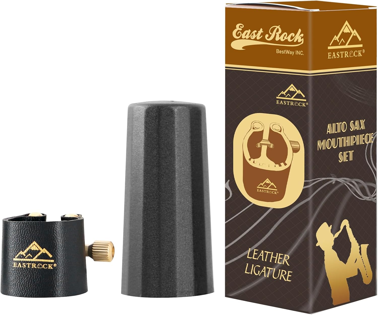 EASTROCK Alto Saxophone Ligature Kit, Metal Ligature for Saxophone Mouthpiece with Plastic Cap, Wind Musical Instruments Accessory for Beginner and Student