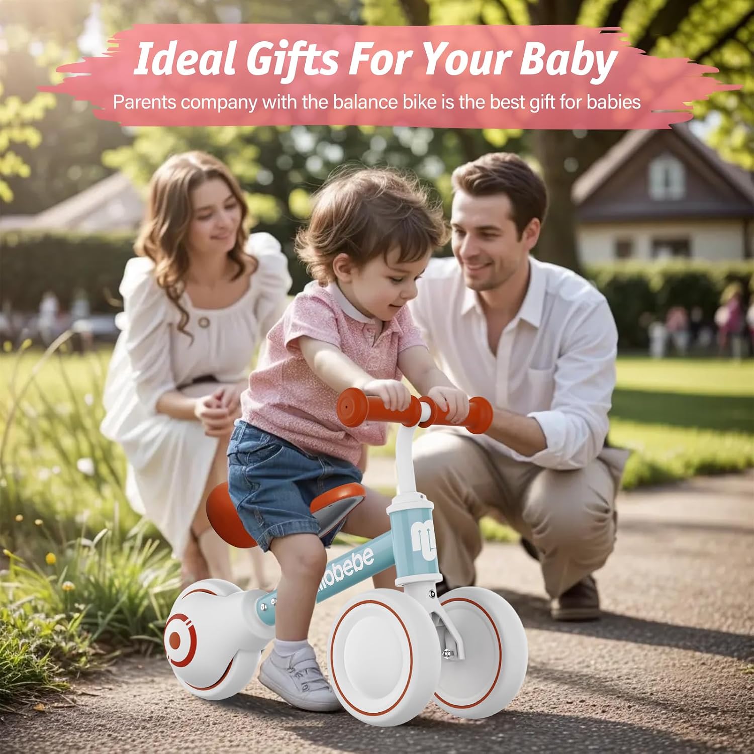 Baby Balance Bike, Cute Toddler Bikes 12-36 Months Gifts for 1 Year Old Girl Bike to Train Baby from Standing to Running with Adjustable Seat Silent & Soft 3 Wheels