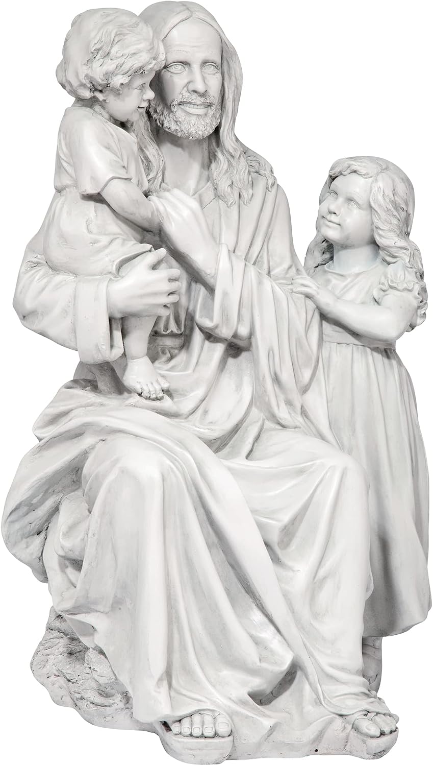 Design Toscano He Loves the Little Children Indoor/Outdoor Holy Religious Garden Statue, 28 Inches High, Cast Stone Resin, Antique Stone Finish