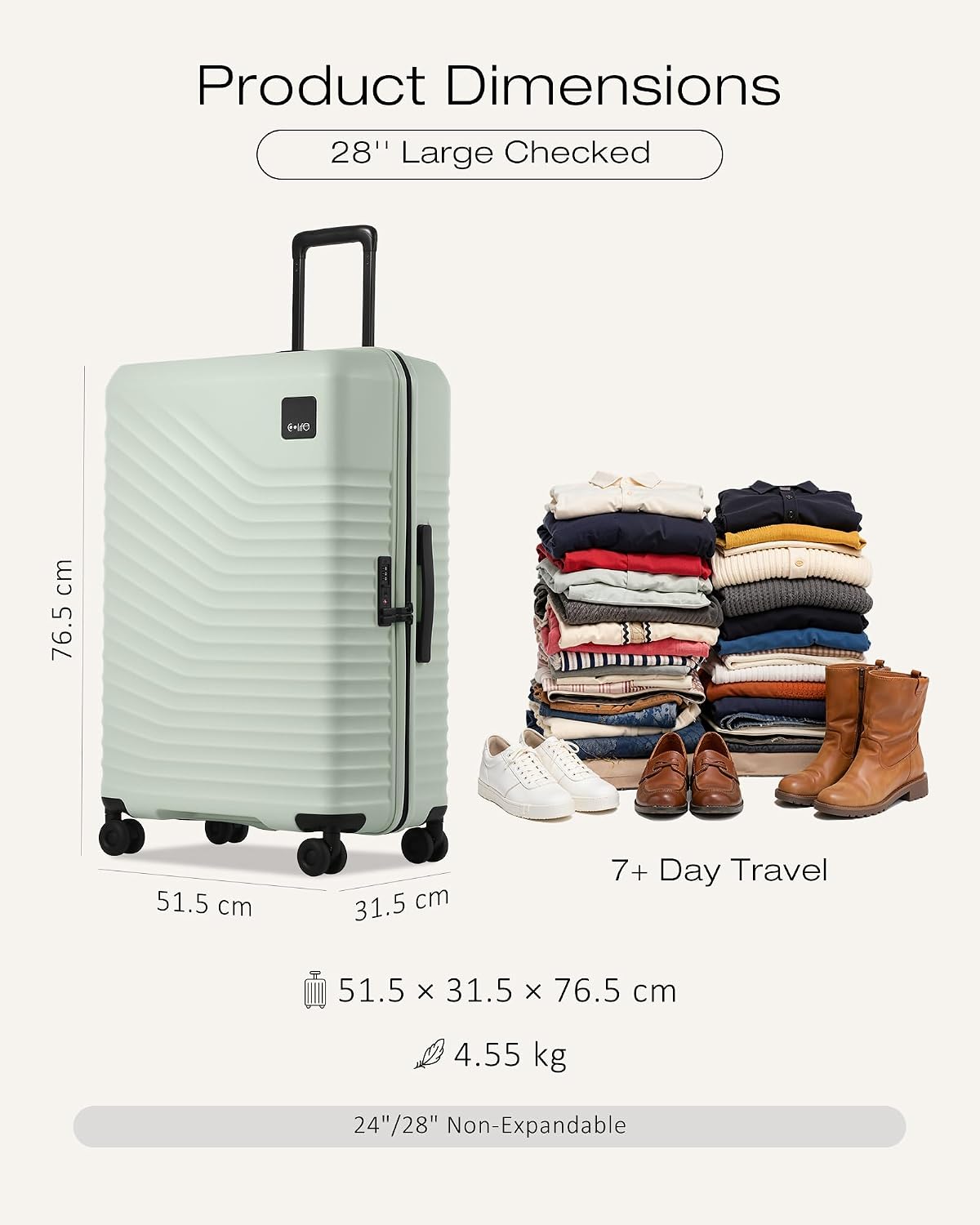 Coolife Luggage Carry-On, Lightweight PC Hardside Suitcase, 20-Inch, Black | Expandable Carry-On, Dual Spinner Wheels, TSA-Approved Lock, Upgraded PC Hardshell, Durable Travel Suitcase