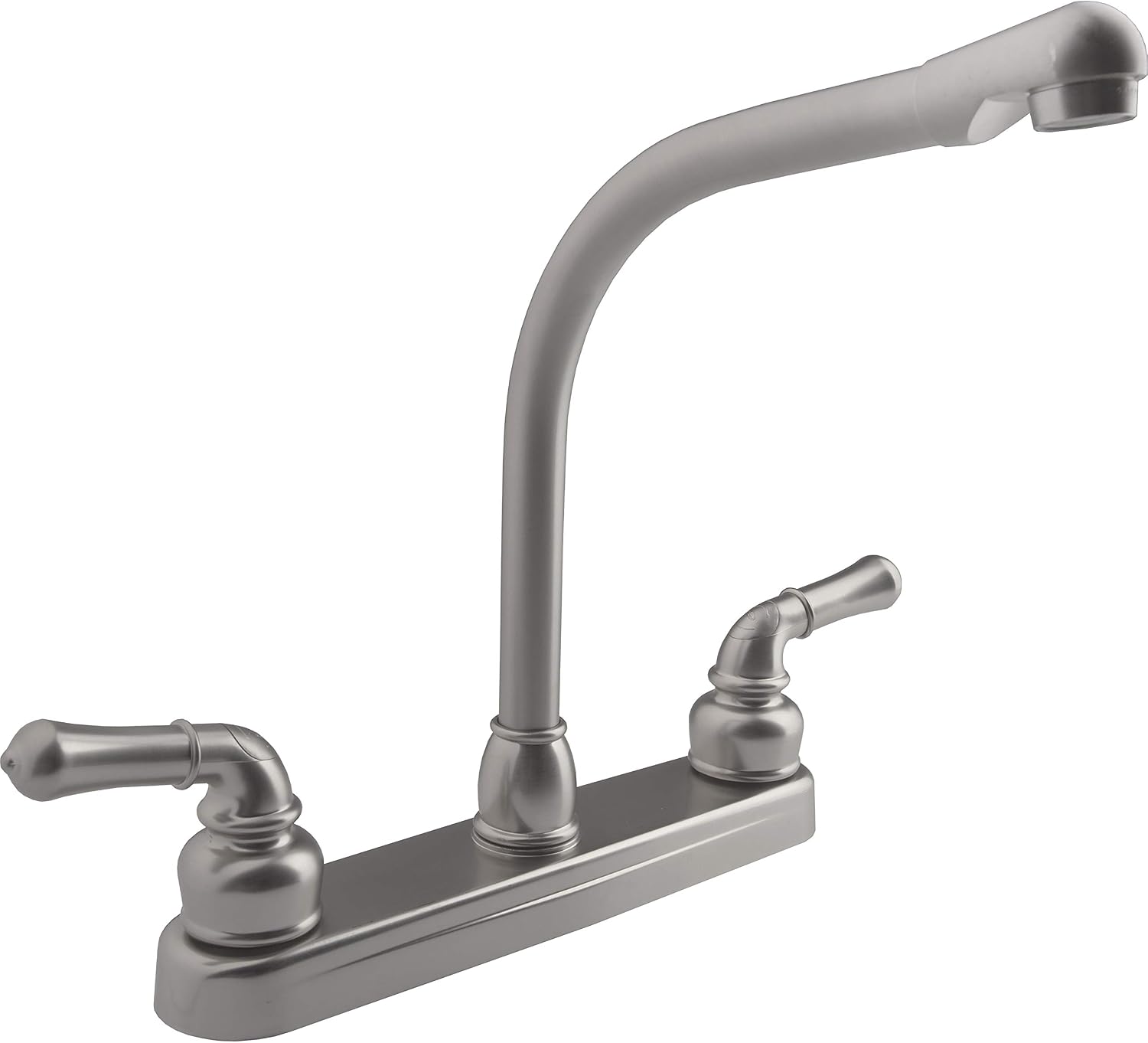 Dura Faucet DF-PK210C-SN RV Hi-Rise Kitchen Sink Faucet (Satin Nickel) | Tall spout and classical levers make washing big pots easy. Brushed Satin Nickel.