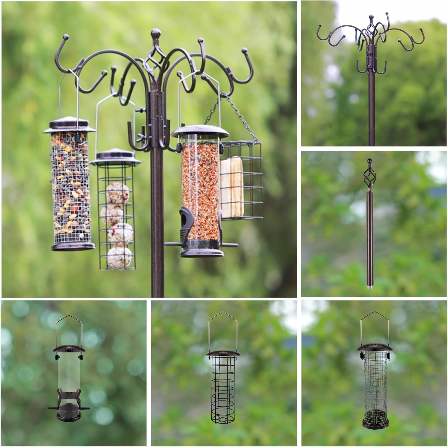 Deluxe Bird Feeding Station Kit with Multi Feeder Hanging Pole, Metal Suet Feeder, Bird Bath