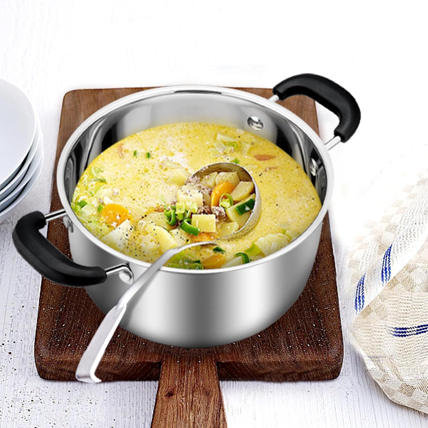 TeamFar 4 Quart Stock Pot, Stainless Steel Stock Pasta Soup Pot with Lid