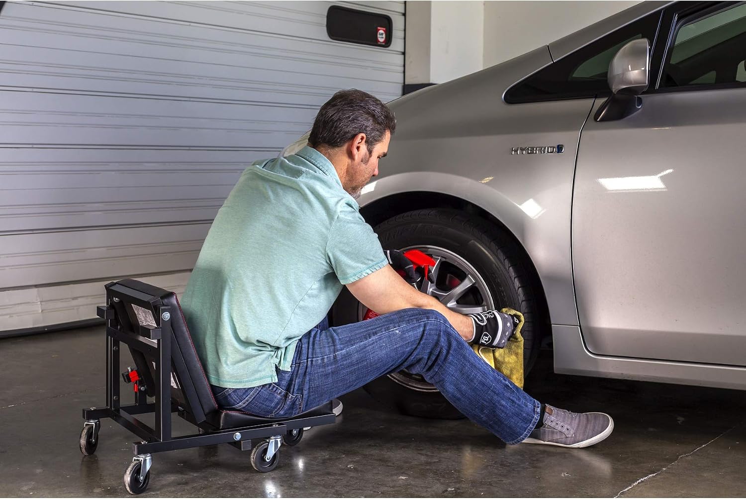 Powerbuilt 2-in-1 Rolling Creeper Seat Converts from High to Low Roller Seat, Fast, Tool-Free Conversion, Garage, Shop, Brake Jobs, Washing, Detailing