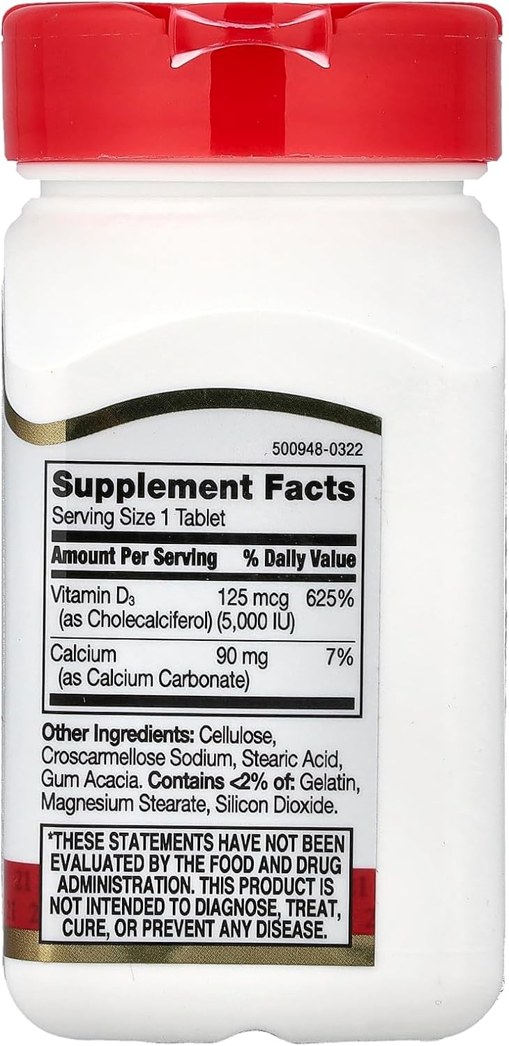21st Century Vitamin D3 5000 IU Tablets, High Potency, 110 Count | High-Potency Vitamin D3 5000 IU Tablets, Bone Health & Immune System Support, Helps with Calcium Absorption, Gluten Free