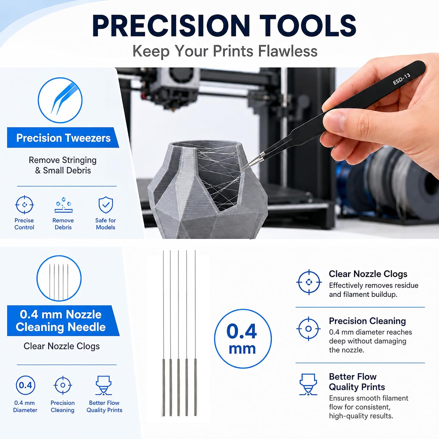 3D Printer Tool Kit for Flashforge AD5X, Nozzle Cleaning Accessories | Includes silicone socks, nozzle brushes, PTFE tube, clog poke, Allen keys