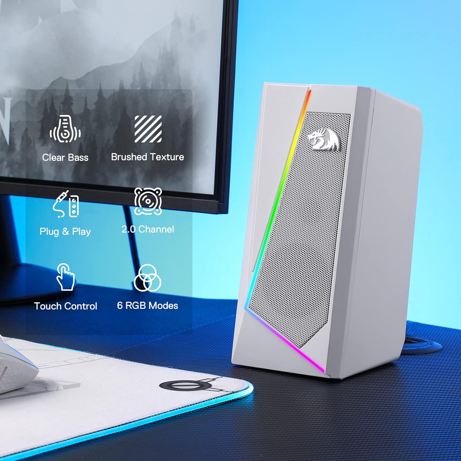 Redragon GS520 Wired 2.0 Channel Stereo Sound Desktop RGB Computer Speakers