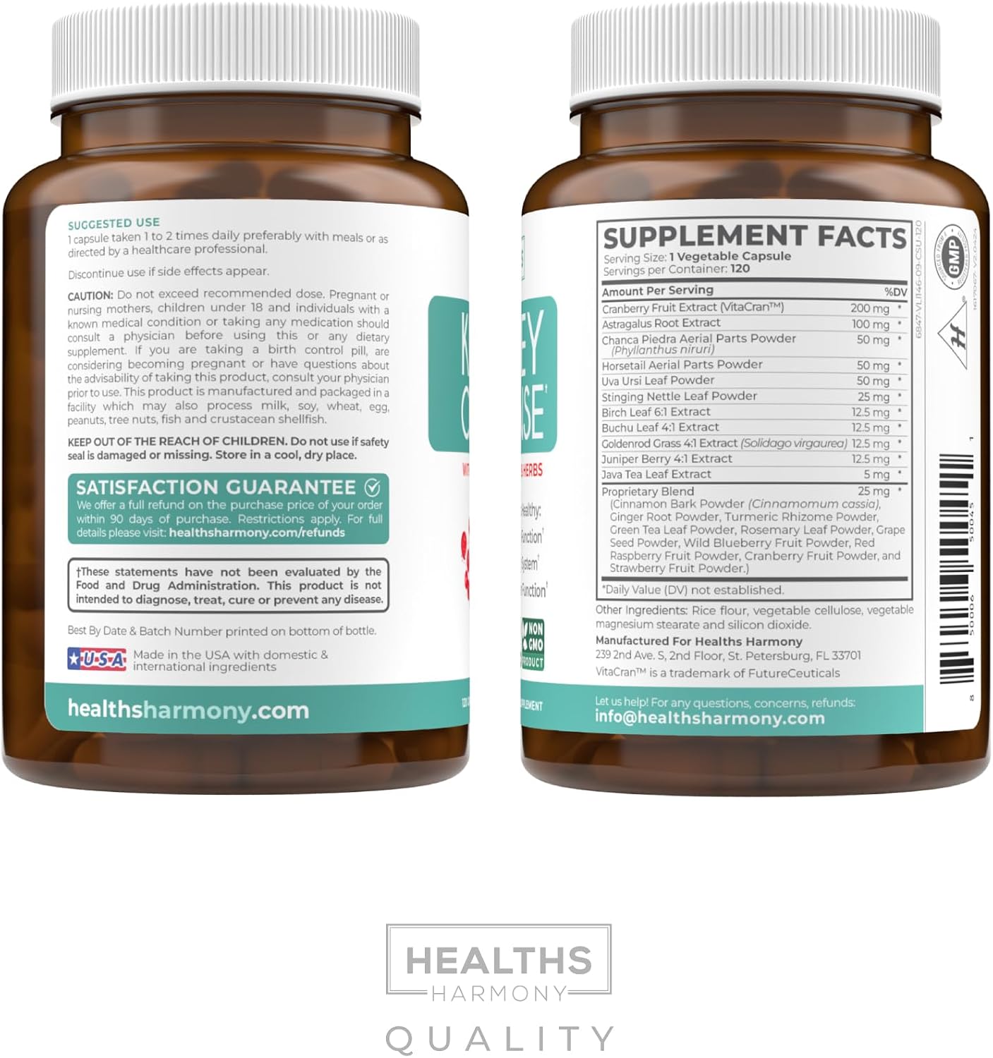 Kidney Cleanse Detox (Non-GMO) Support Healthy Urinary Tract- Powerful VitaCran Cranberry Extract & Herbs – Healthy Kidney Support Supplement - 60 Vegetarian Capsules (No Pills)