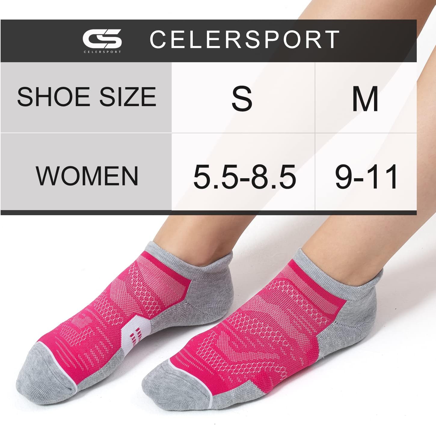 CS CELERSPORT 6 Pack Women's Ankle Running Socks Cushioned Low Cut Tab Athletic Socks