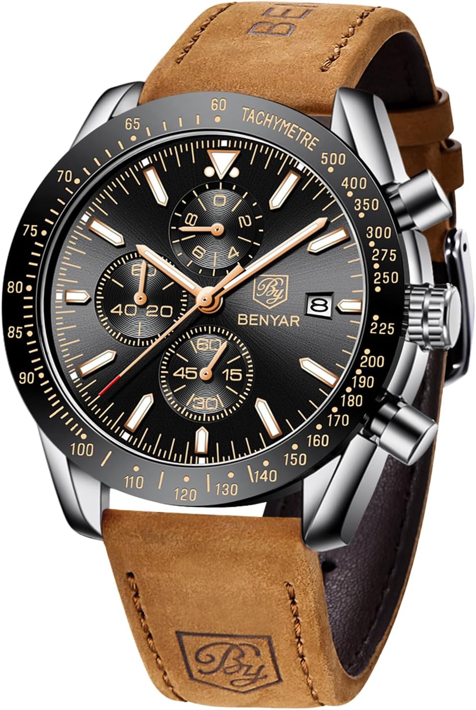 BENYAR Watch for Men Analog Quartz Chronograph Waterproof Luminous Designer Mens Wrist Watches Business Work Sport Casual Dress Watch with Silicone Strap Elegant Gifts for Men