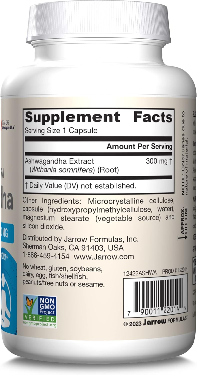 Jarrow Ashwagandha Capsules, 300 mg for Stress Support, 120 Count