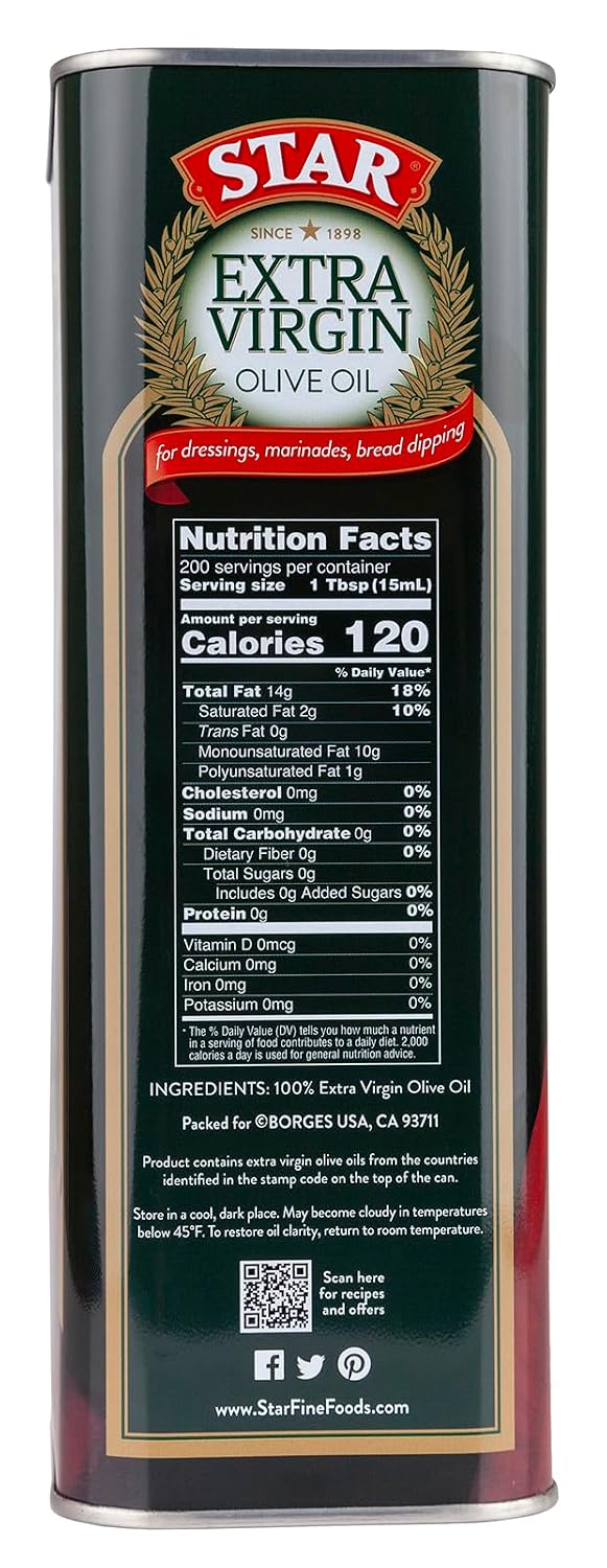 STAR | Extra Virgin Olive Oil | 101 Oz (3 L) Tin | Rich Olive Flavor | Ideal for Family Cooking and Daily Use | Rich Olive Flavor