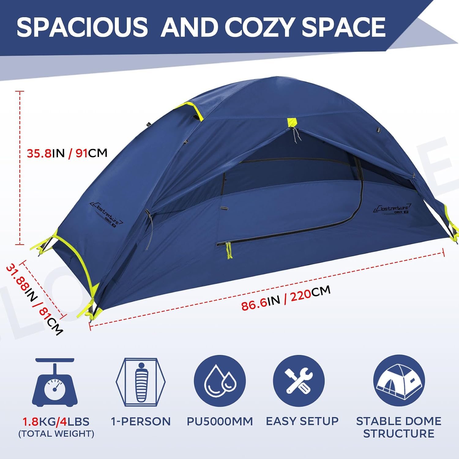 Clostnature 1/2/3/4 Person Lightweight Backpacking Tent, Easy Setup Tent
