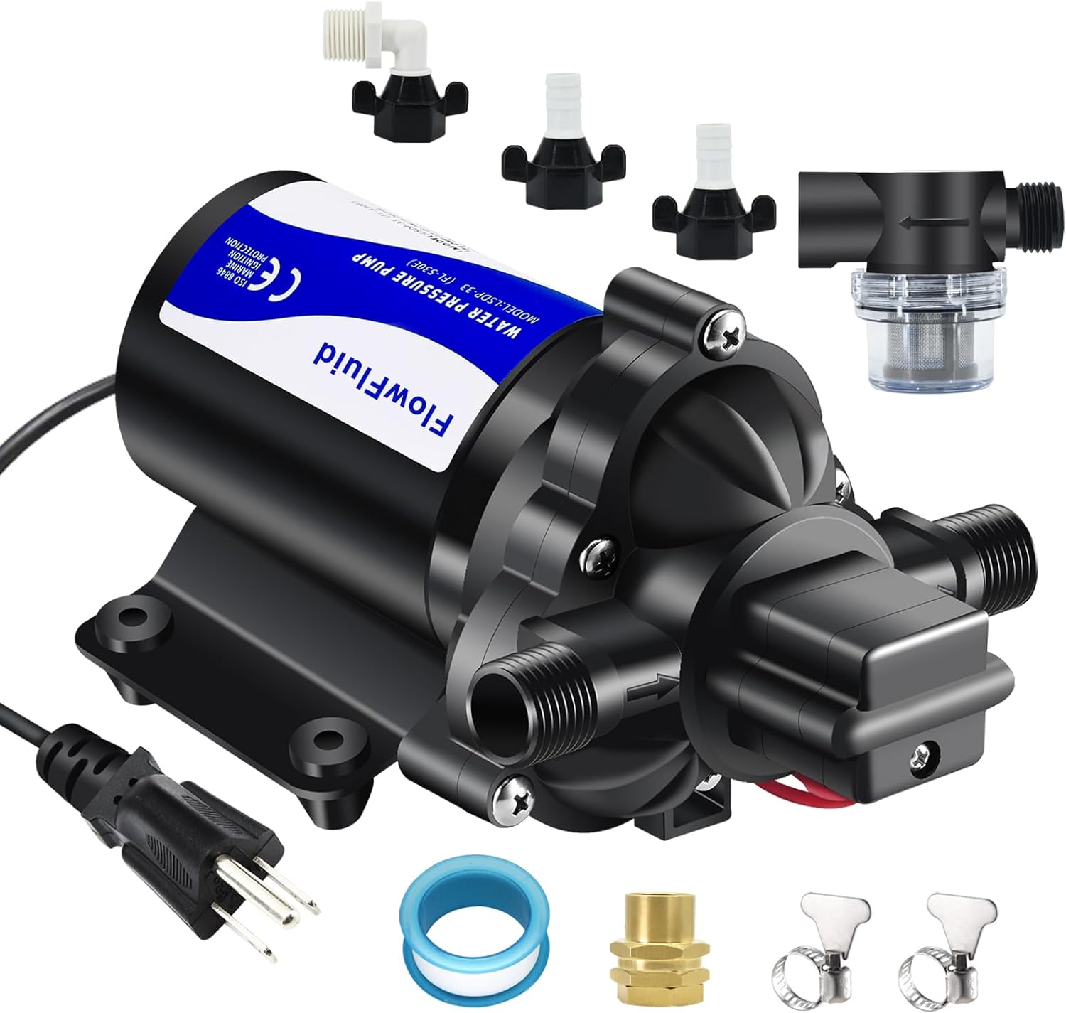 Water Pressure Booster Diaphragm Pump 110V AC for House, 45PSI 4GPM Fresh Water Transfer Pump with Plug
