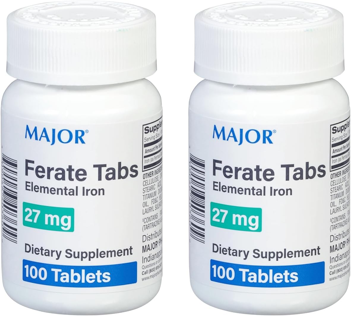 Major 27 mg Ferate Tabs - Ferrous Gluconate Elemental Iron Dietary Supplement - 100 Count (3 Pack)