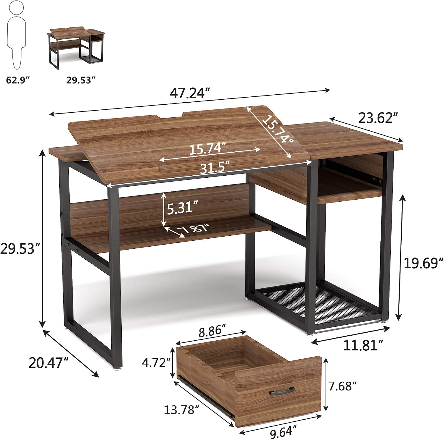 Tribesigns Drafting Table with Storage Drawers