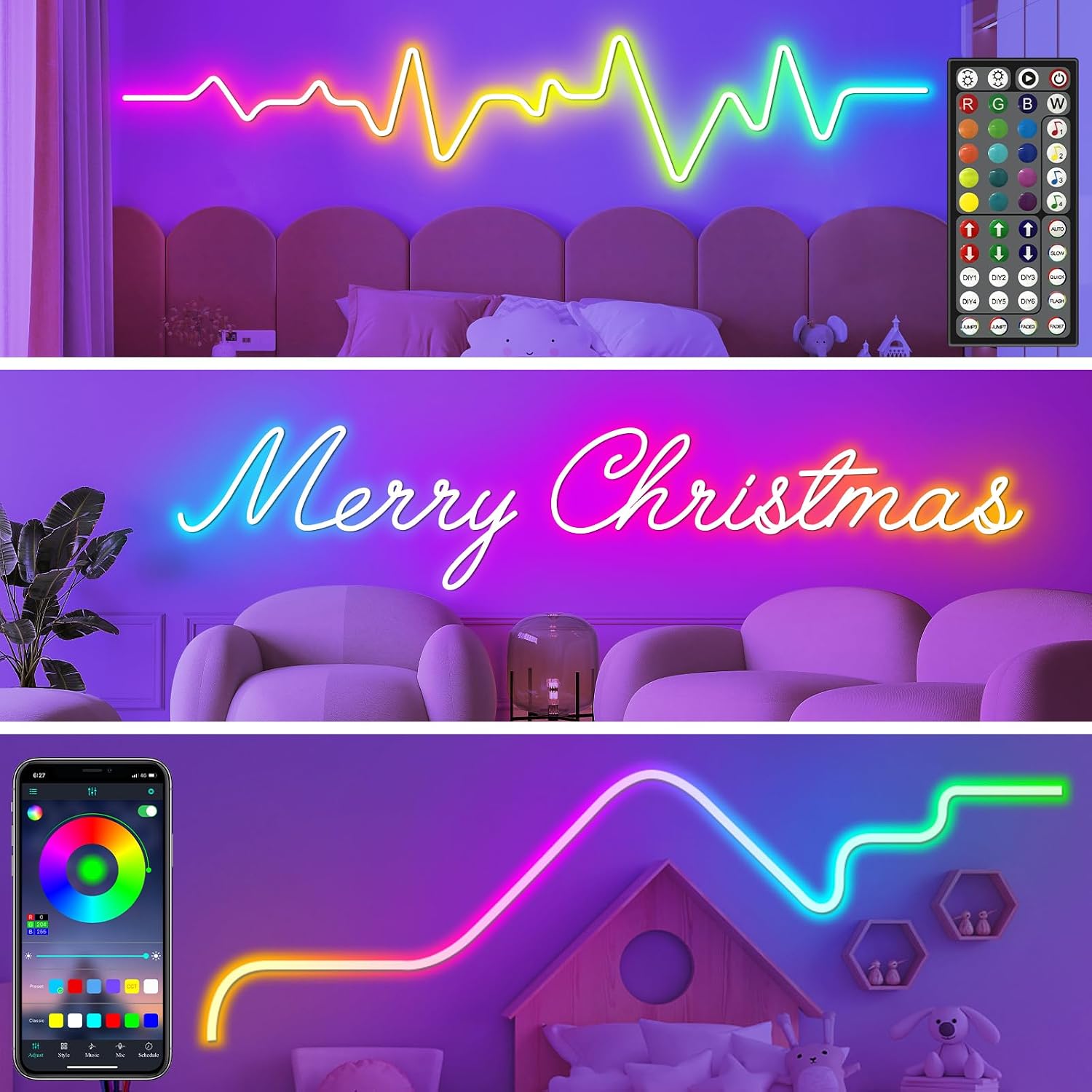 100ft Led Strip Lights, Long Smart Led Light Strips Music Sync 5050 RGB Color Changing Rope Lights