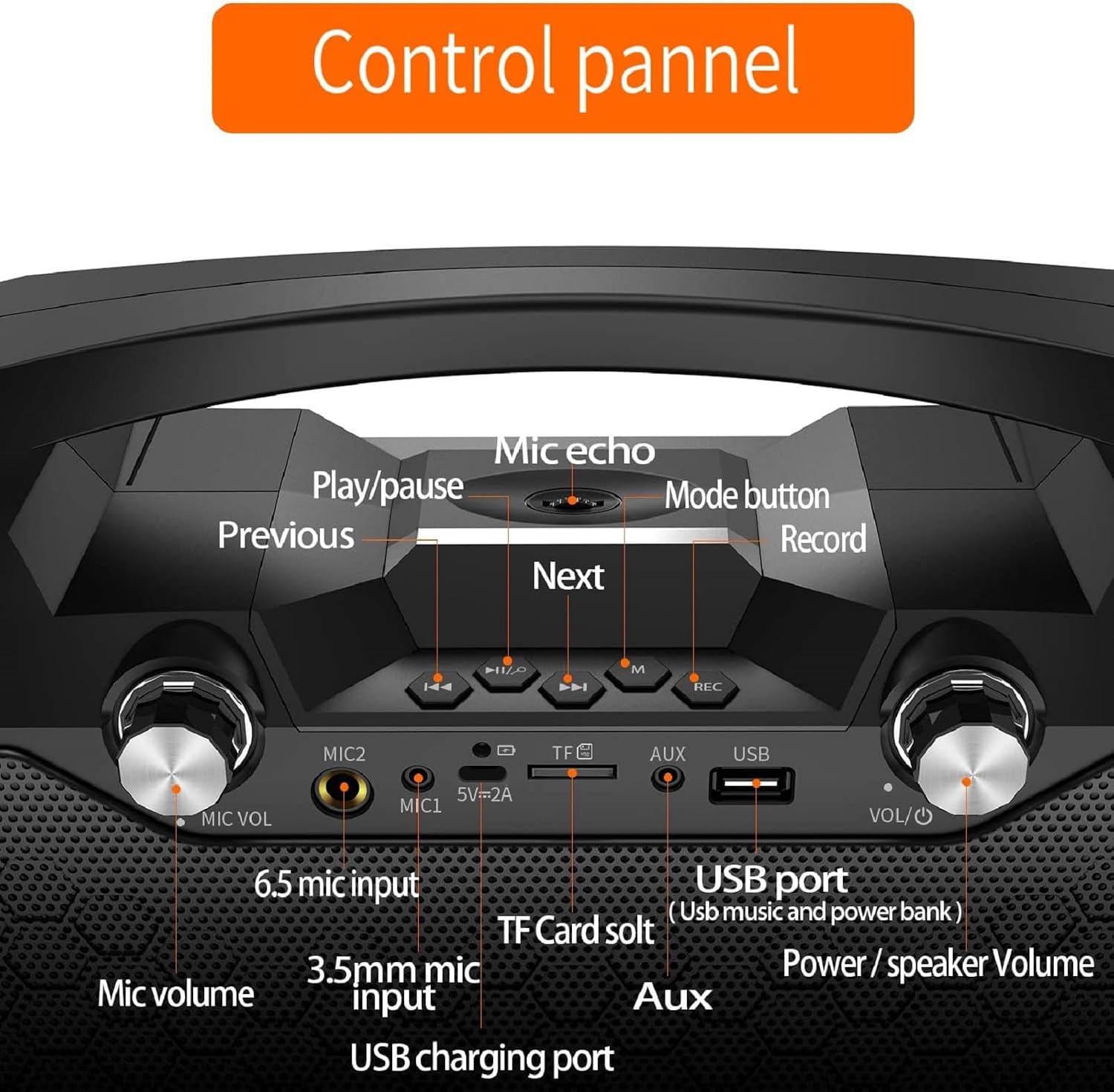 Hotec Wireless Bluetooth Portable PA Speaker System, Powerful Bluetooth Karaoke Machine with Dual Wireless Microphones for Karaoke, Wedding, Party