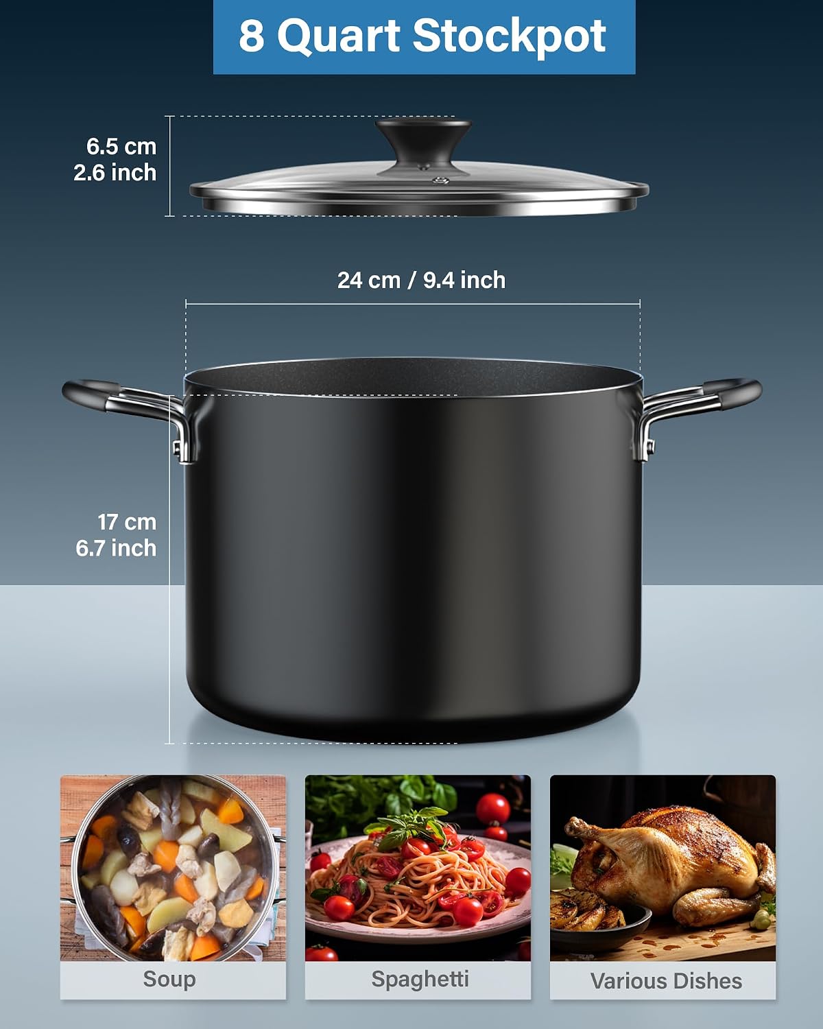 Cook N Home 10.5 Quart Non Stick Stock Pot with Lid, Large Pots for Cooking
