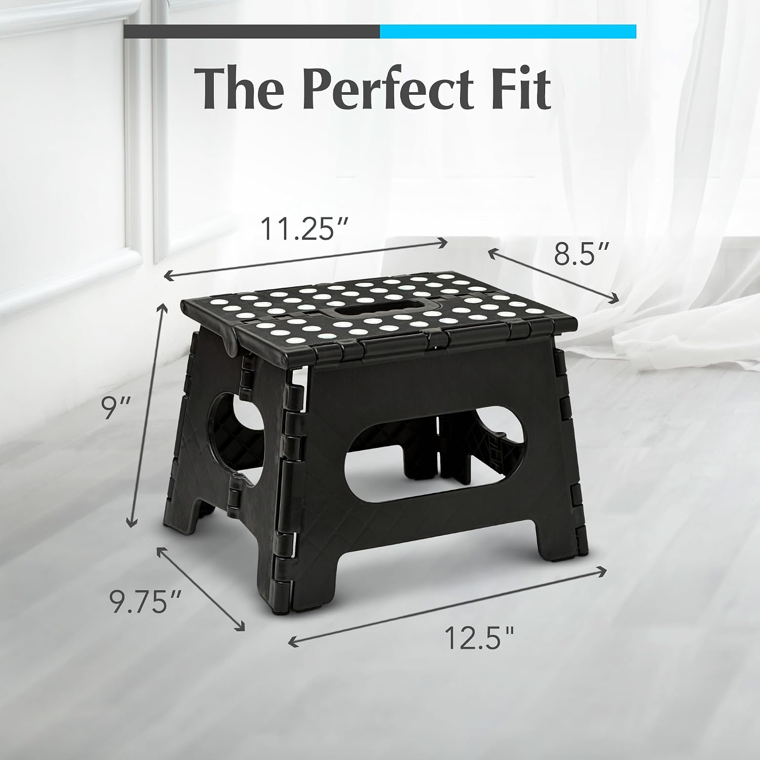 Handy Laundry Folding Step Stool 9 Inch, Black, Non-Slip Holds 300 lbs | 9 Inch, Black, Foldable Collapsible Step Stool, Non-Slip, Holds 300 lbs, Kitchen Bathroom Bedroom, Adults