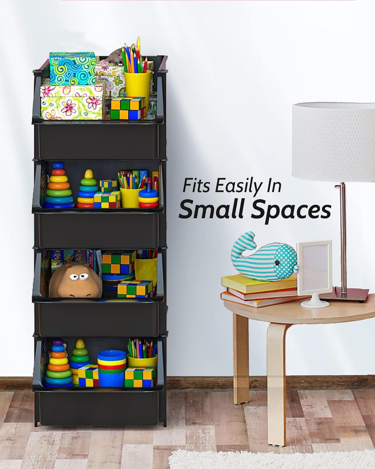 Skywin Stackable Storage Bins Open Front for Pantry Storage, 4 Pack - Black