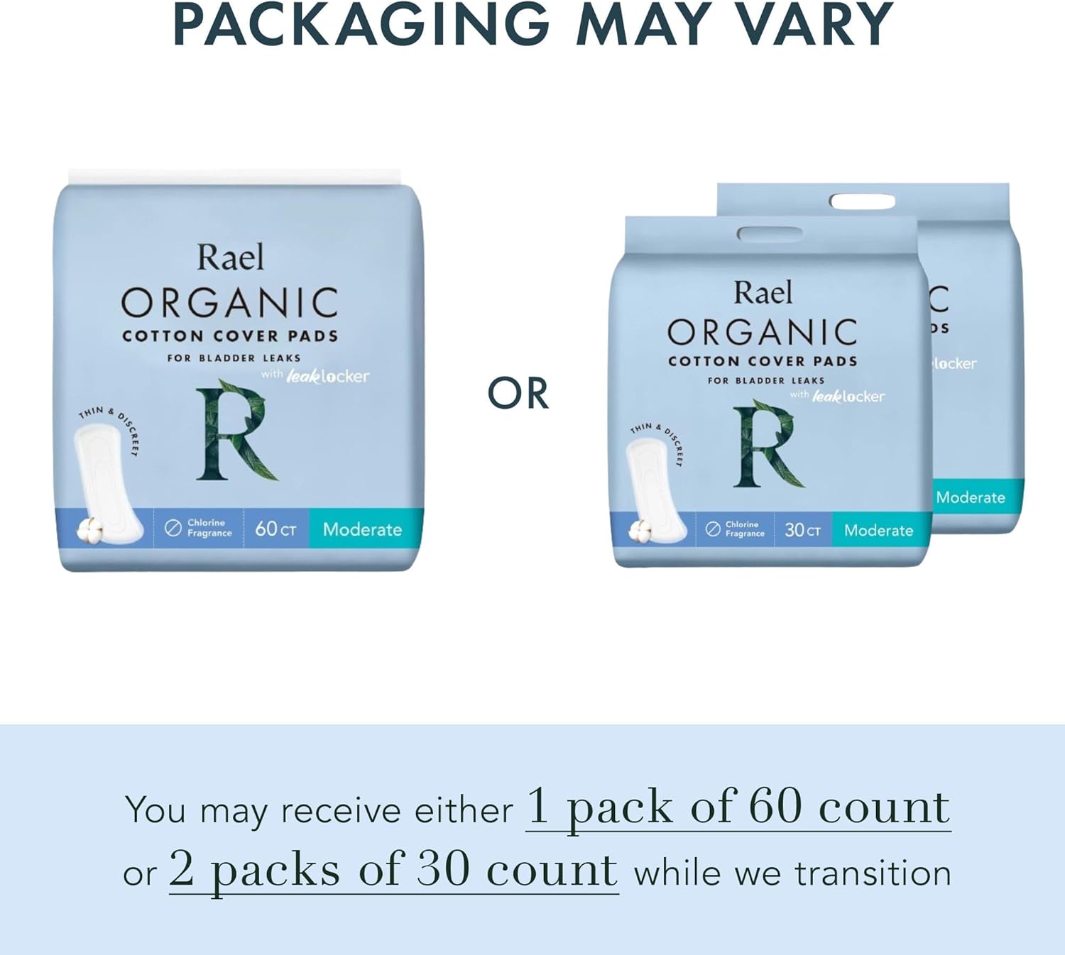 Rael Incontinence Pads for Women, Organic Cotton Cover (Moderate, 60 Ct)